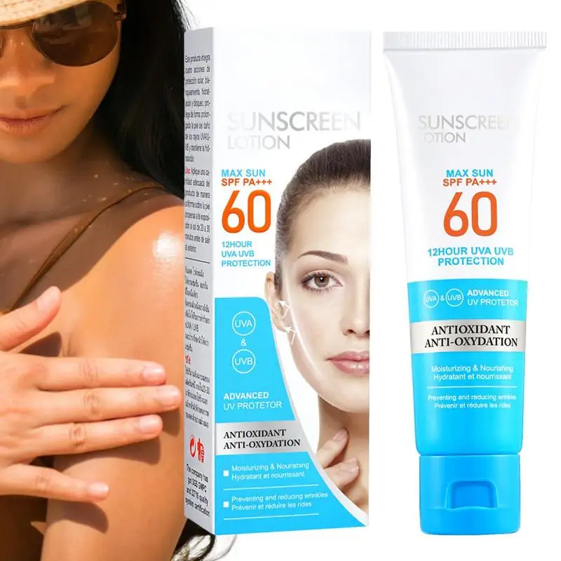 

Natural SPF 60 Sunscreen Lotion 50ml Water Resistant Broad Spectrum UVA/UVB Protection Oil Free Sunblock Whiten Sunscreen Lotion