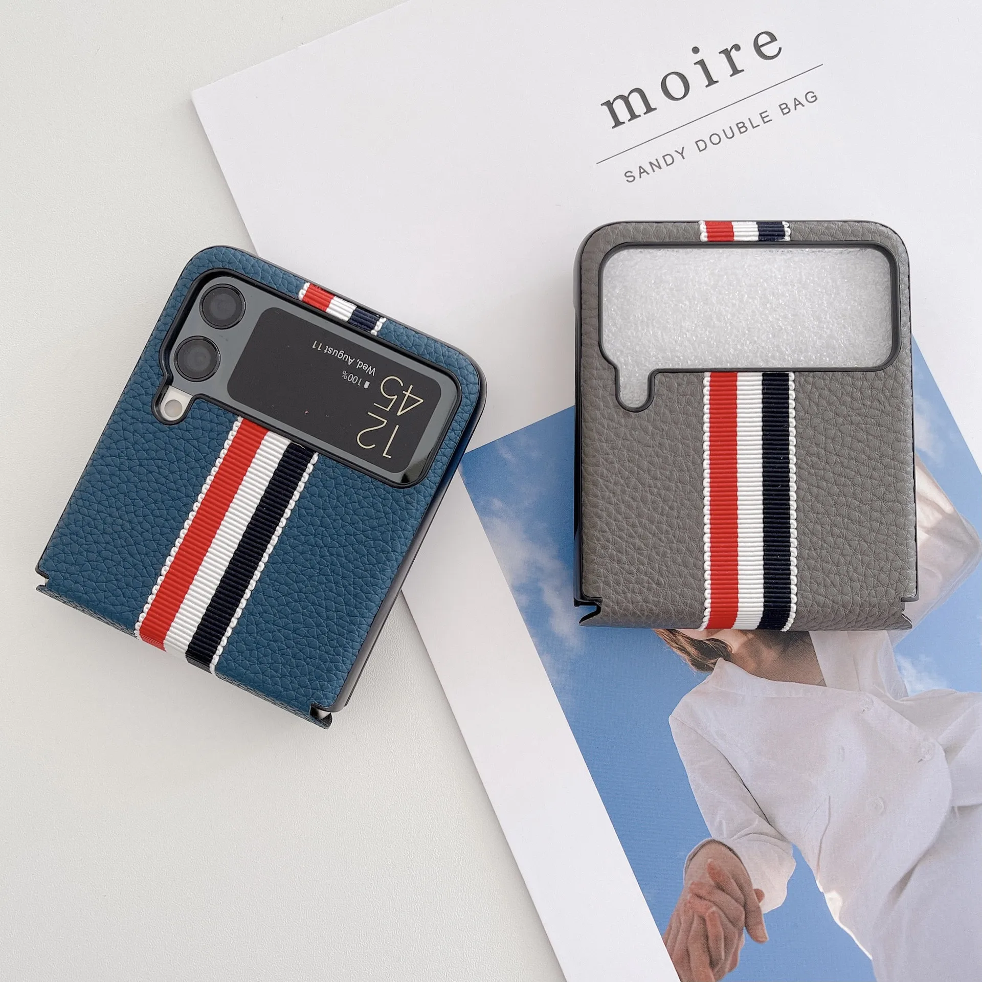 Samsung Galaxy Z Flip4 Flip3 Case Lychee Pattern Fold Case Cover Anti-Knock Luxury Leather All-Inclusive Cases for Z Flip 3 4