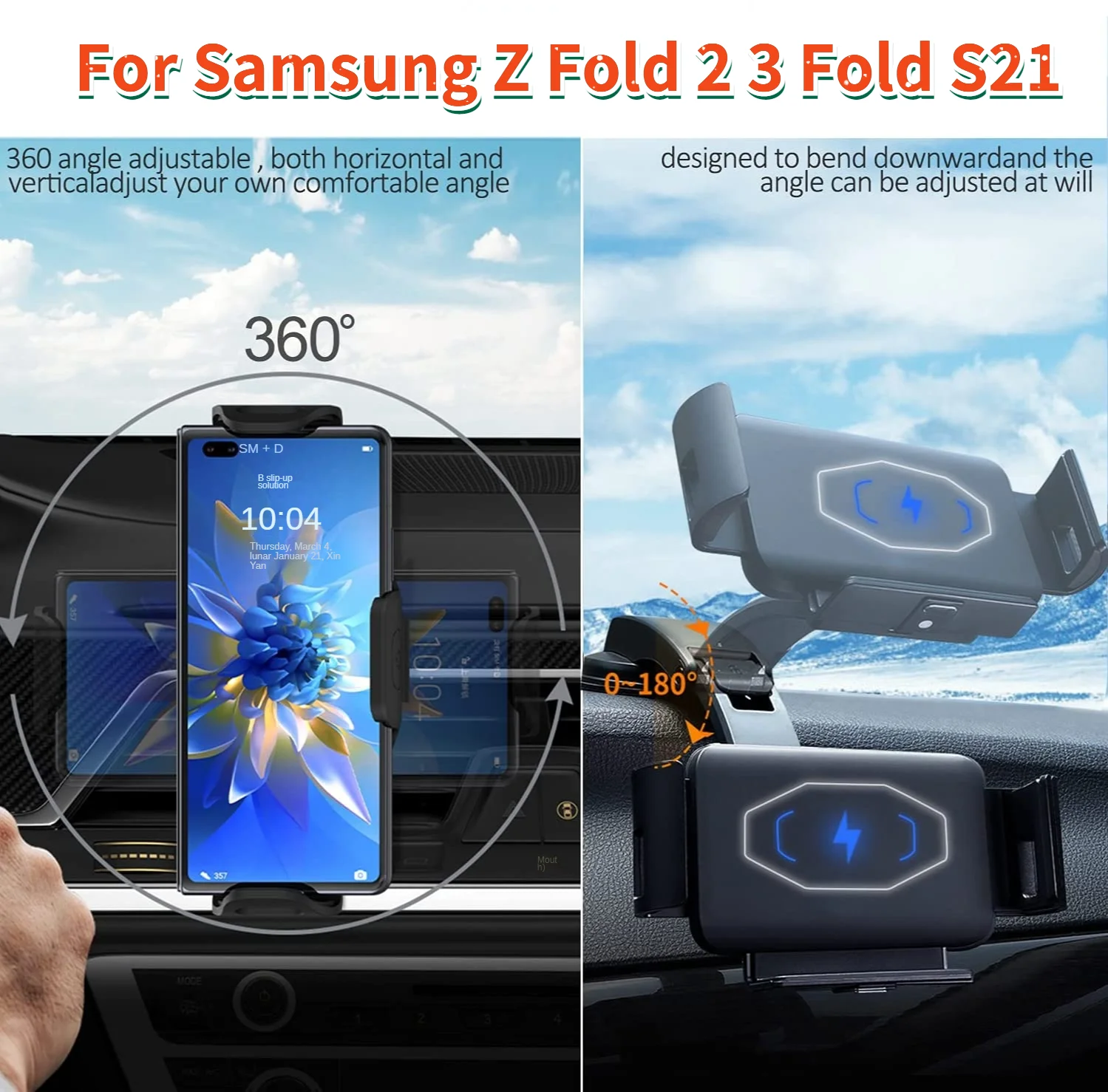 

Wireless Car Charger Mount 15W Fast Charging Car Phone Holder for Samsung Galaxy Z Fold3/Z Fold 2/Galaxy Z Fold3