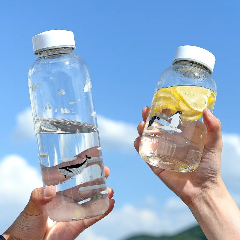 

Large Capacity Creativity Leak Proof Mug Outdoor Travel Portable Kettle Cute Cartoon Drink Tumbler 600/1000ml Glass Water Bottle