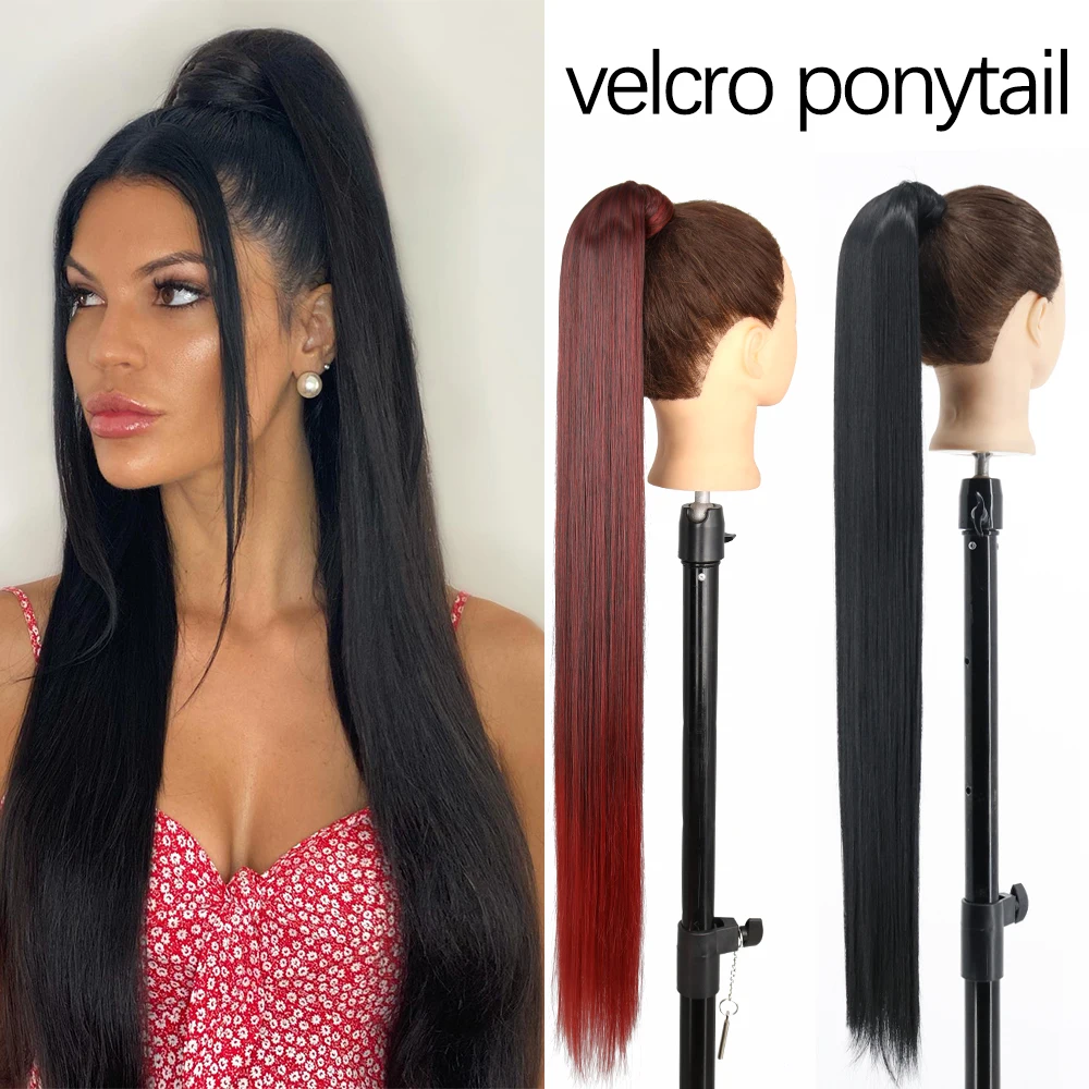 

Синтетические длинные прямые удлинители волос на заколке для конского хвоста 85 см черная термостойкая накладка вокруг пони шиньон для женщин
