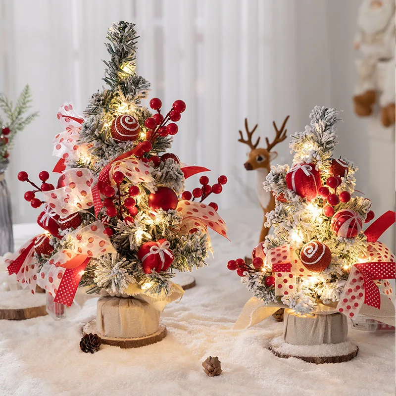 

Snow Flocked Mini Christmas Tree for Tabletop Decor Tabletop Christmas Tree with Decor Kit Red White Ball Ornament and Gift Box