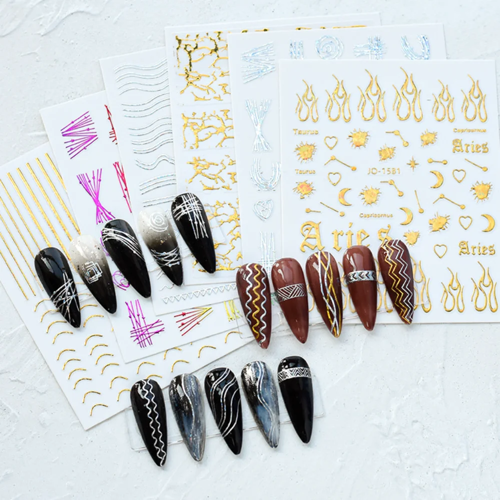 

1 Pc 3D Nail Stickers Leaves Sliders for Nails Gold White Bronzing Flowers Gradient Adhesive Sticker Nail Design Art Decorations