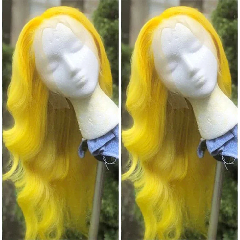 Желтые парики человеческие волосы объемная волна 13x4 парик из натуральных волос