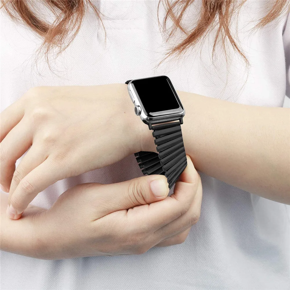 Эластичный металлический ремешок для Apple Watch SE 6 40 мм 44 растягивающийся браслет из