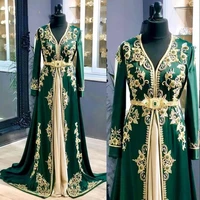 luxury emerald green moroccan caftan evening dresses 2022 long sleeve lace dubai kaftan floor length prom party robes de soir%c3%a9e