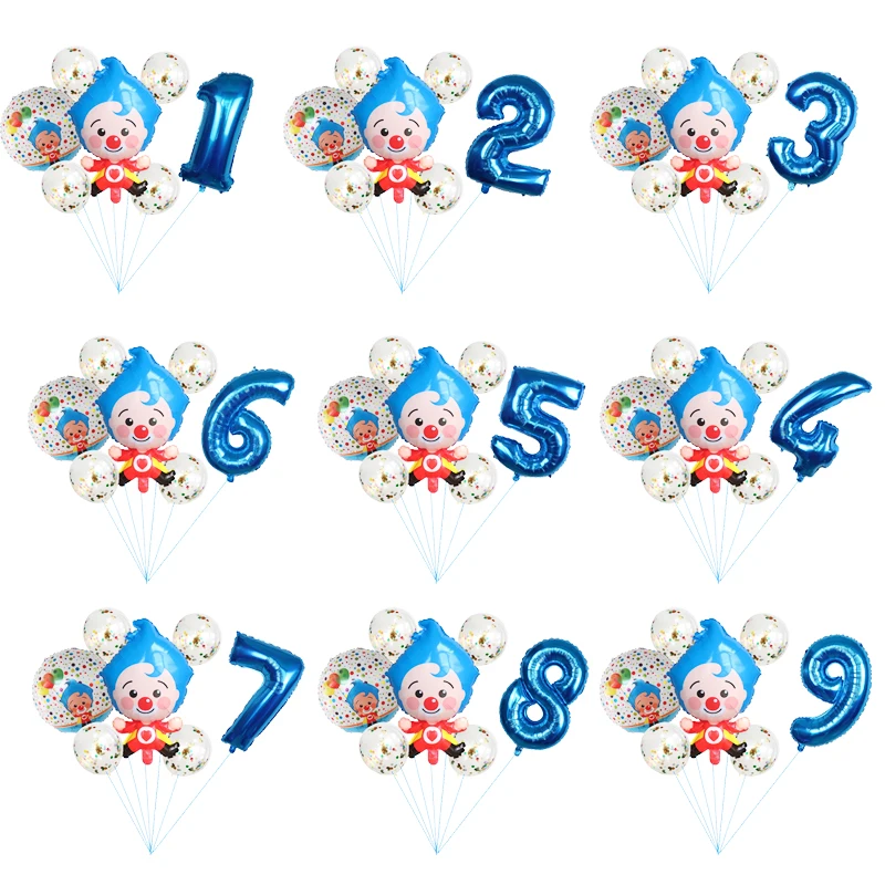 

7Pcs Clown Number Sequins Balloons Cartoon Plim Air Globos Children's Birthday Party Baby Shower Home Decorations Kids Toys Gift