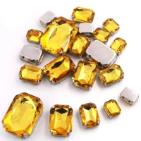 golden yellow 20pcsbag rectangle shape mixed size blingbling gem crystal glass stone sew on rhinestone for diy jewelry making