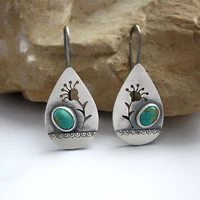 2022 new retro turquoise earrings new water drop shaped hollow flower womens earrings bohemian fashion jewelry