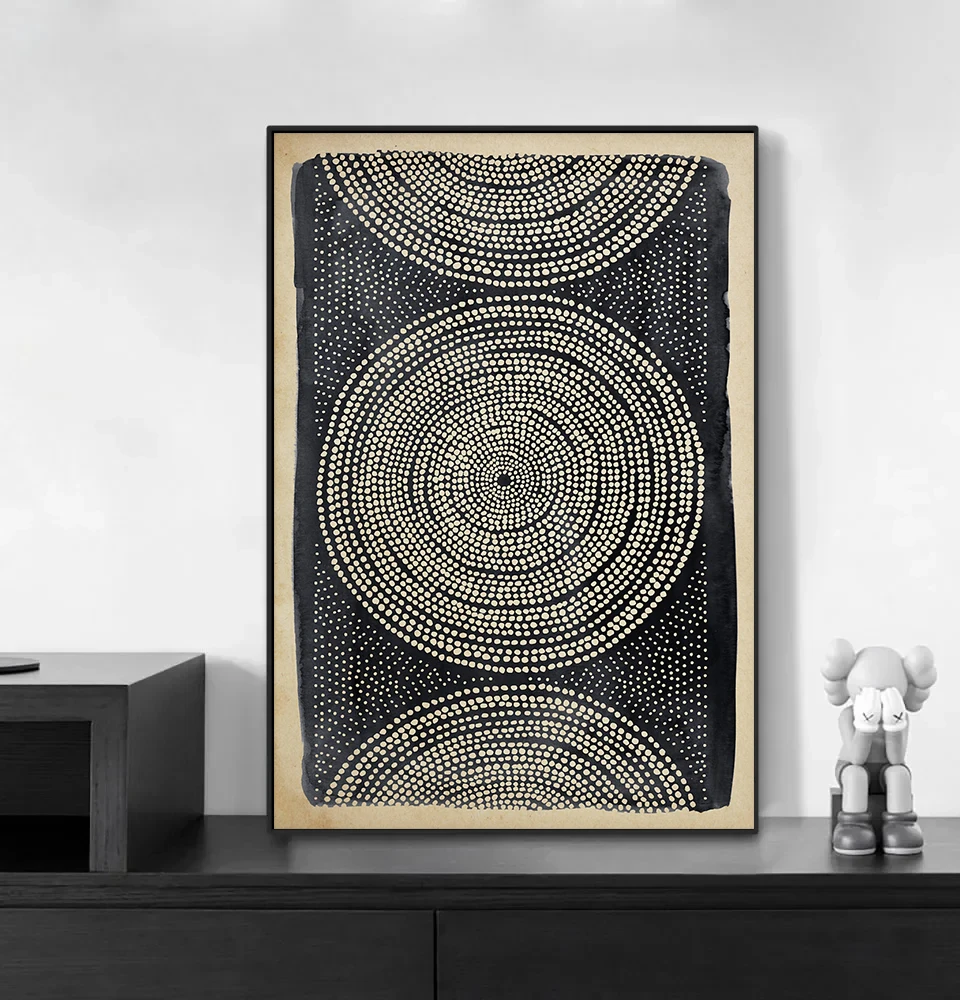 Черно-Бежевый Геометрический этнический узор Постер в стиле бохо Картина на