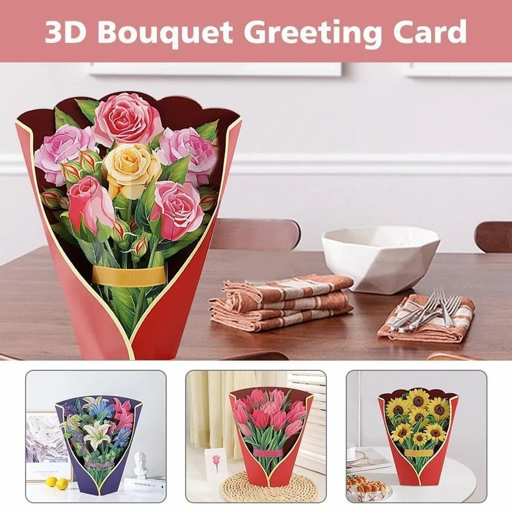 

Greeting Card Excellent Paper Greeting Card All Season Pop Up Flower Bouquet 3D Flower Bouquet Birthday Card 3D Up Card