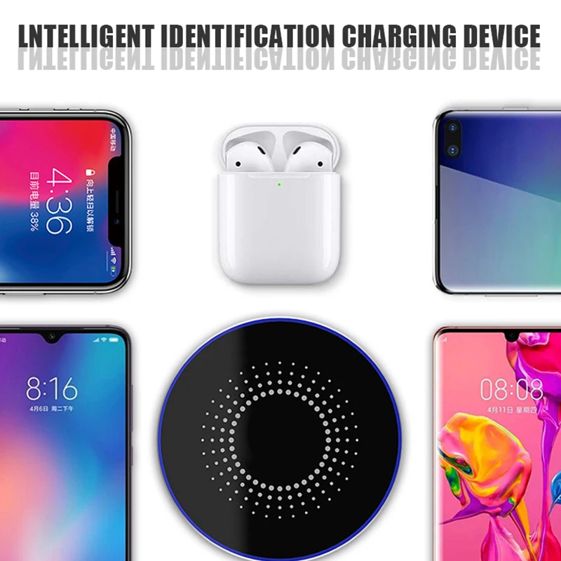 15 Вт Беспроводное зарядное устройство стеклянный зеркальный металлический