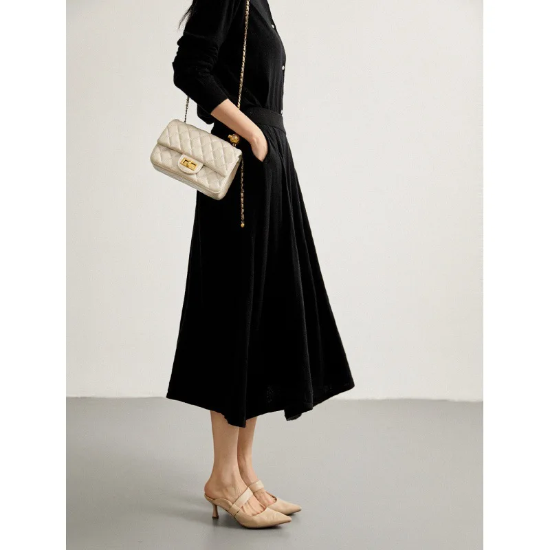 Женский вязаный кардиган с деревянным воротником-ушком длинная верхняя юбка