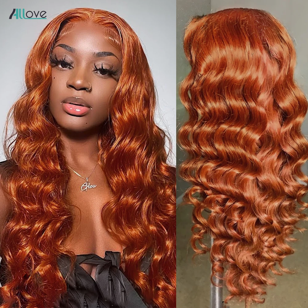 Allove 13x4 HD Orange Ginger Lace Front Wig 30 Inch Loose Deep Wave Frontal Wig Brazilian Remy Colored Human Hair Wigs For Women