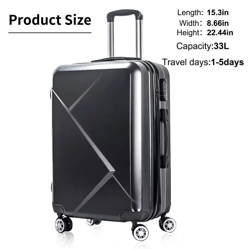 20 Inch Carry On Luggage, Travel Suitcase with Spinner Wheel, Black