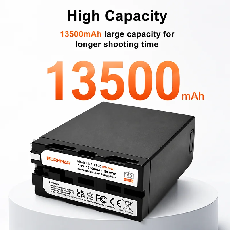 Фото Аккумулятор Li-ion NP-F990 емкостью 13500 мАч для Sony NP-F970/F960/F770, совместимый с видеокамерами PXW-Z280, Z190, FX9, FX6, HXR-NX100 №3