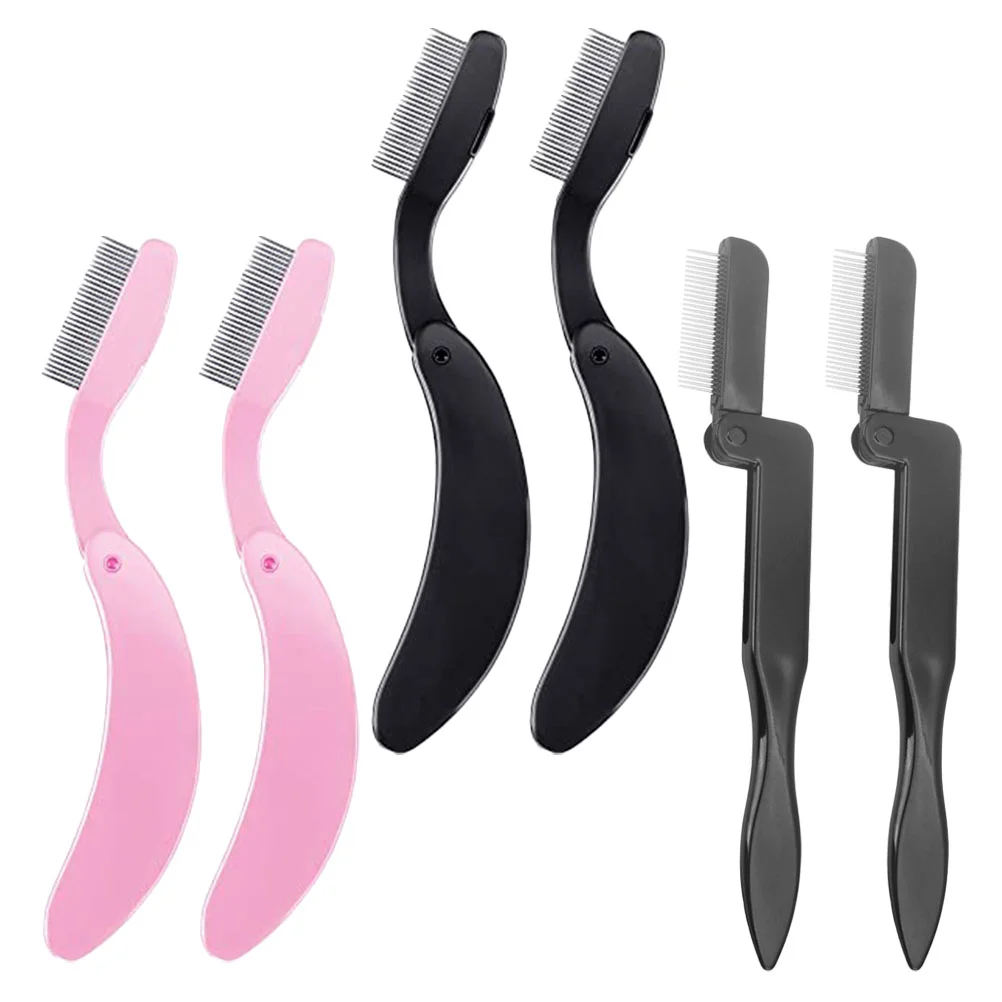 

6pcs Eyelash Combs Folding Brow Brush Portable Anti-Rust Practical Eyebrow Combs Makeup Brushes