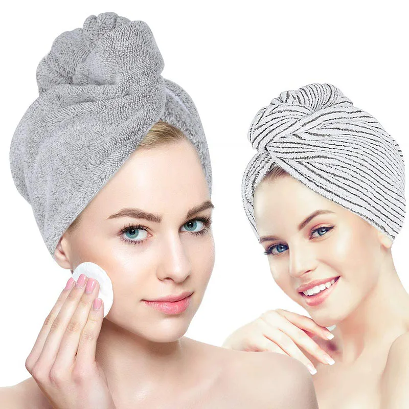 Bamboo Charcoal Fiber Hair Towels Bath Head Turban Wrap Quick Dry Anti-Frizz Hair Towels For Drying Hair Women Girls Bathroom