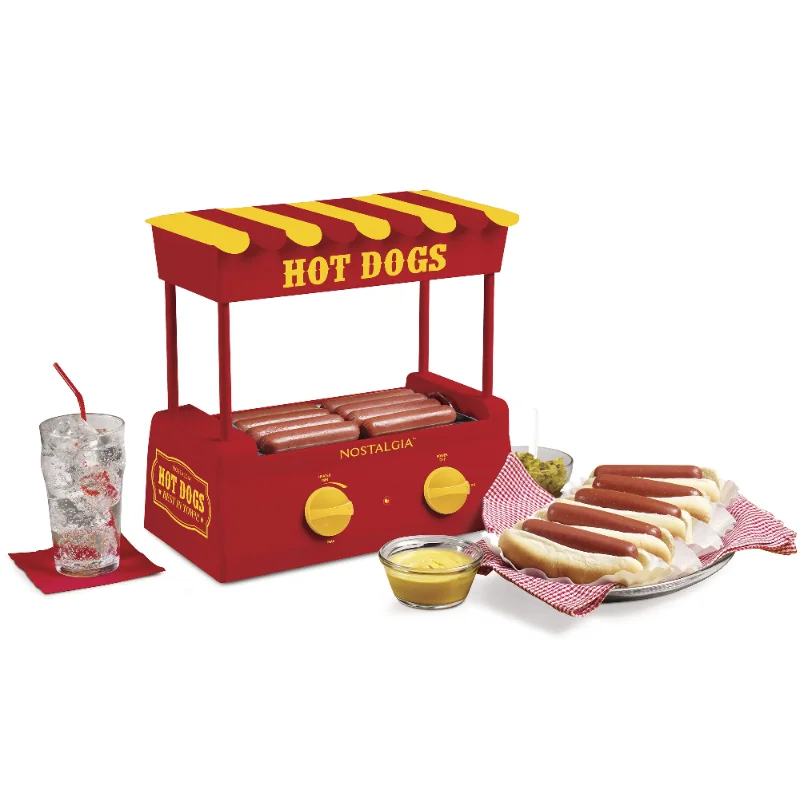 

Nostalgia NHDR8RY Hot Dog Roller and Bun Warmer, 8 Hot Dog and 6 Bun Capacity