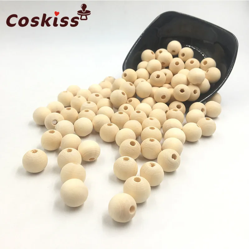 

12-20mm Round Natural Wooden Beads - Unfinished 200 Pieces Baby Teether Wooden Teething Beads