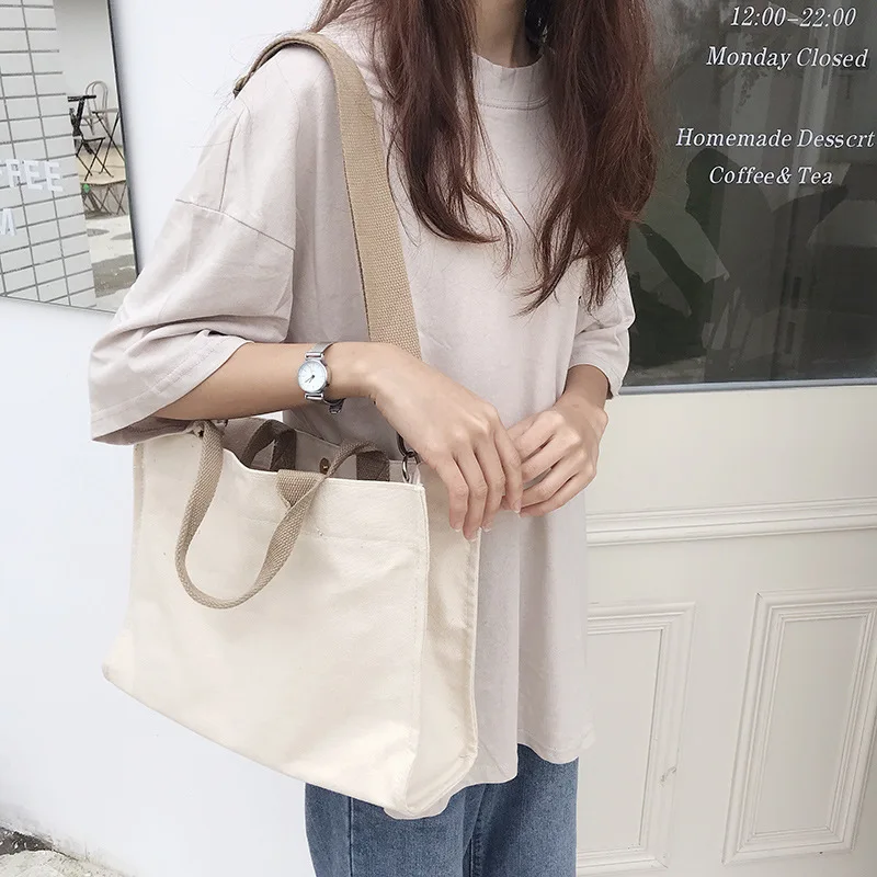 

Women Canvas Tote Shoulder Bag Female Large Capacity Simple Handbags Casual Cotton Cloth Shopping Girls School Crossbody Bags