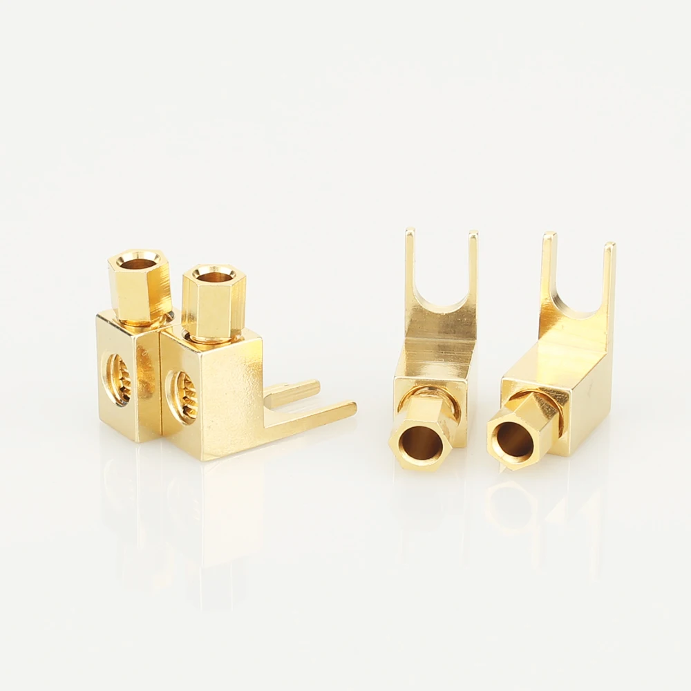 

4/8 Pcs Hi-end 24K Gold Plated Repair Parts Right Angle Speaker Cable Spade Plug Hifi Audio Speaker Cable Connector Plug