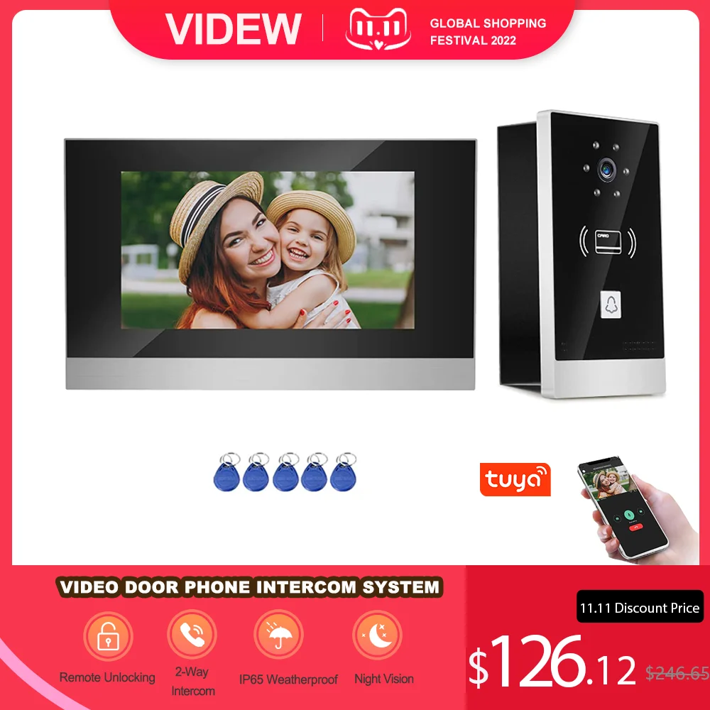 Pаспродажа Видеокамера для входной двери Tuya, умный домофон с монитором 7 дюймов HD, система ночного видения RFID для дачи