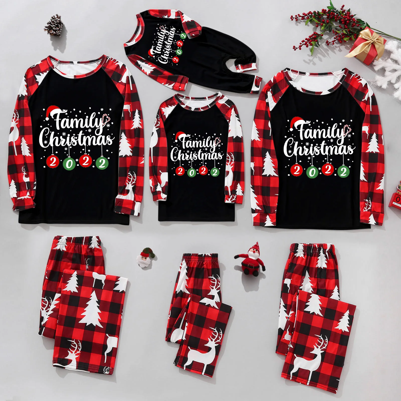 

Y2K New 2023 Mother Father Kids Christmas Matching Pajamas Set Elk Pattern Casual Loose 2 Pieces Suit Baby Rompers Xmas Family
