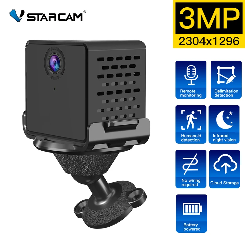 3MP Wireless Network Wifi Mini Camera 1080P Night Vision AI Detection Security Rechargeable Battery Micro Camcorder PTZ IP Cam