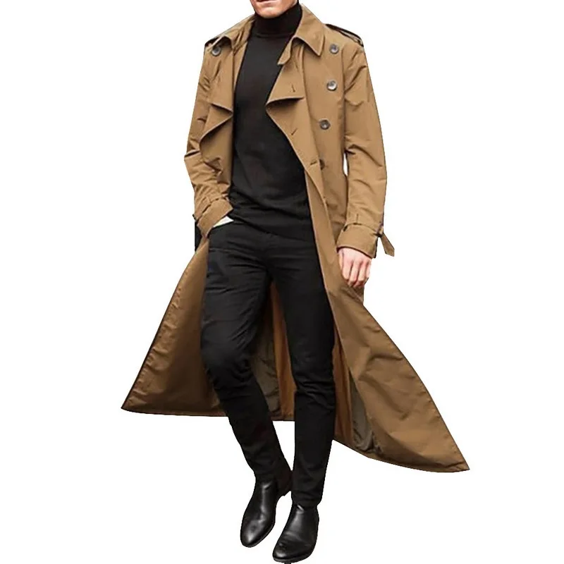 

Euro Size Men Thin Solid Handsome Long Trench Coats 2023 Autumn Winter New Man Euro-Us Fashion Casual Slim Windbreak Jackets