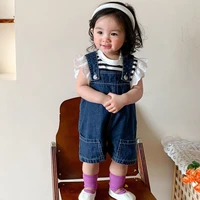 kids overalls toddler girl clothes summer baby striped lace flying sleeve short sleeved t shirt suspender shorts 2 piece suit