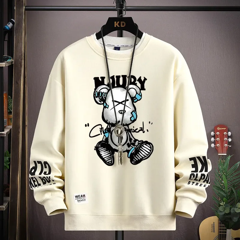 Autumn Men’s Sweatshirt Cool Bear Print Long Sleeve T-shirt Fashion Men’s Clothing Khaki O Neck Harajuku Exclusive Design Top Autumn Men’s Sweatshirt Cool Bear Print Long Sleeve T-shirt Fashion Men’s Clothing Khaki O Neck Harajuku Exclusive Design Top