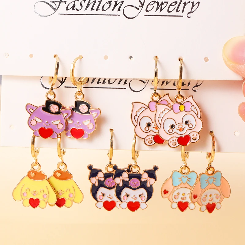

3Pairs/Set Kawaii Enamel Anime Cartoon Pendants Earrings Cute Dog Fox Dangle Hoop Earrings For Women Girls Birthday Friends Gift