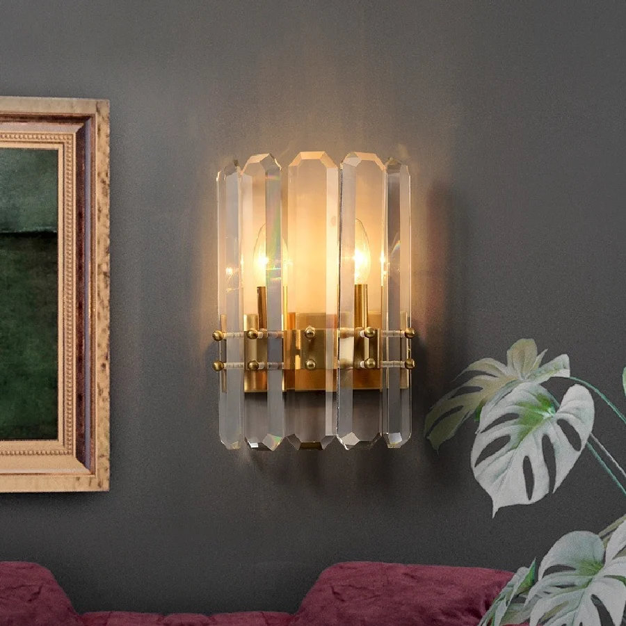 

Luxury Crystal Gold Wall Light Indoor LED E14 Bulbs Sconce Bedroom Living Room Cloakroom Corridor Stairs Lustre Copper Wall Lamp