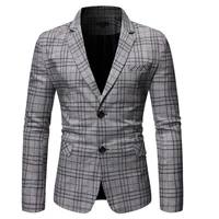 shenrun men check blazers business work office daily life formal casual plaid suit jacket gray dark brown single breasted party