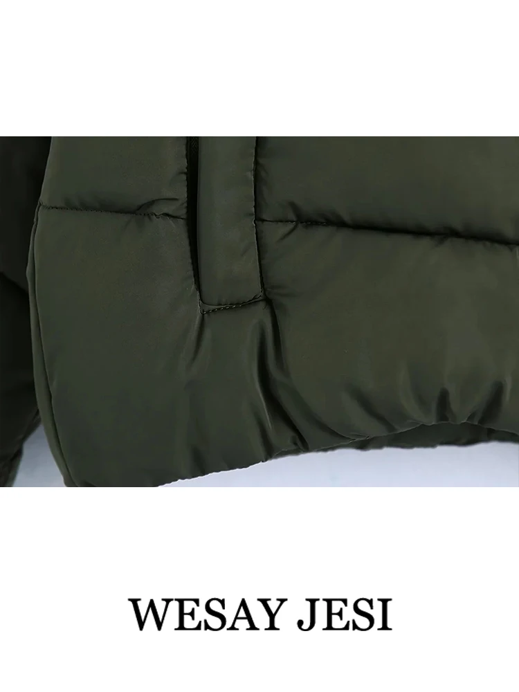 WESAY JESI Women's Winter Thick Jacket Retro Casual Jacket Solid Color Hooded Turtleneck Coat Zip Pocket Thermal Top Mujer