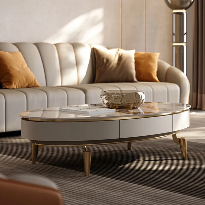 

Rock plate tea table modern light luxury villa living room family art design square round tea table corner table TV cabinet