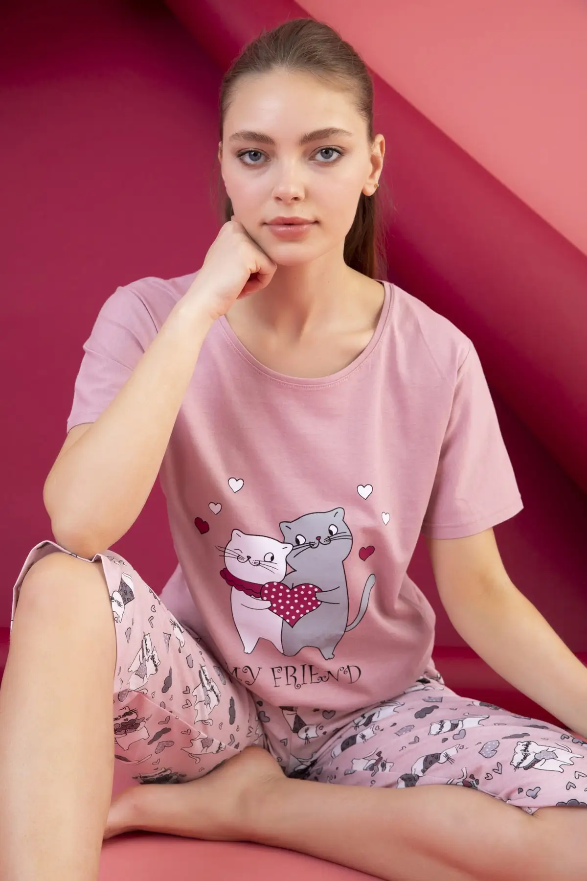

Women's Pajamas Cotton Prınted capt Sleep Lounge Pajamas Nightwear Nightwear Nightwear Casual Home Clothing