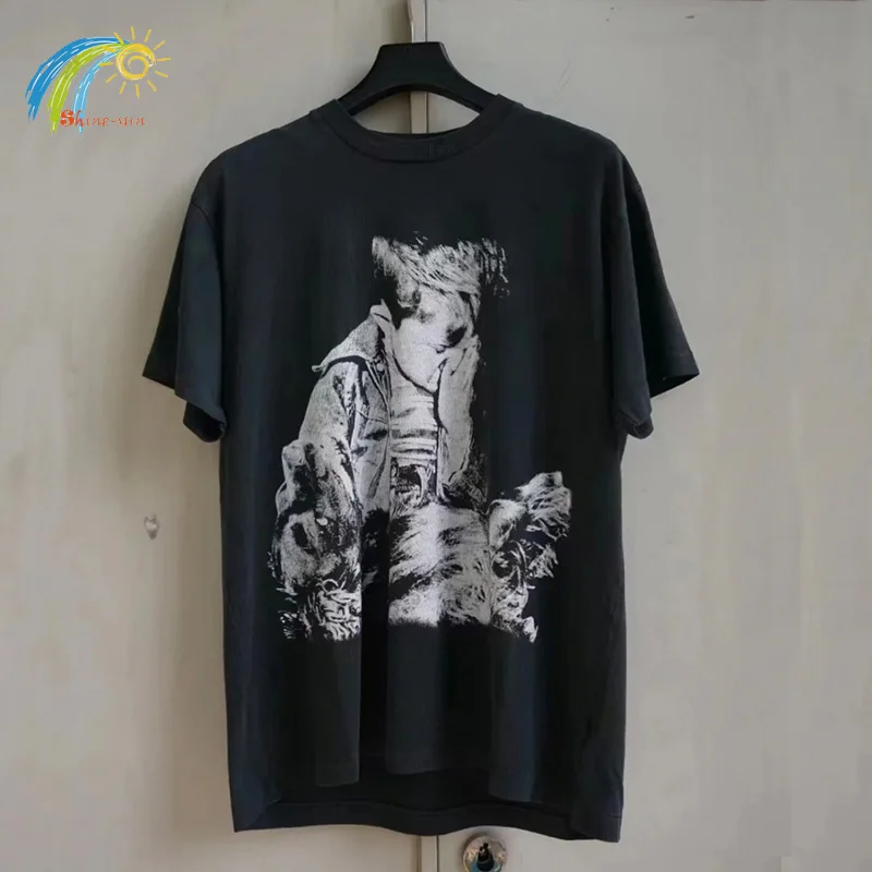 

Футболка Мужская/женская оверсайз, винтажная Повседневная тенниска в стиле хип-хоп, уличная одежда, 1:1