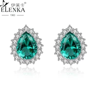 luxury emerald turquoise morganite gemstone stud earrings for women solid 925 sterling silver sapphire simple fine jewelry gift
