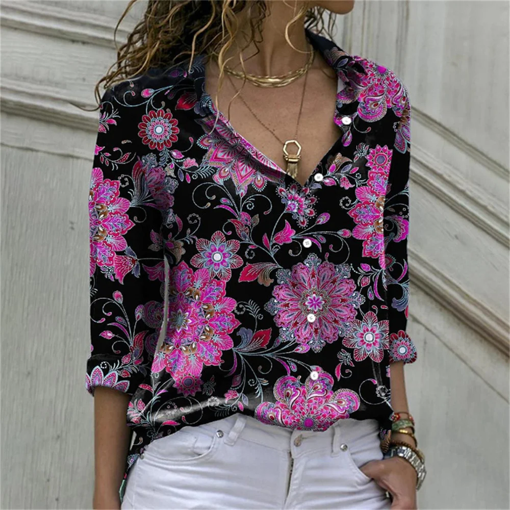 Женская Свободная блузка с цветочным принтом винтажная Повседневная Блузка