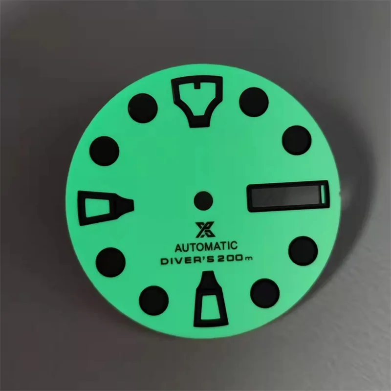 Licht Geel 28.5Mm NH35 Wijzerplaat Volledige C3 Groene Lichtgevende Wijzerplaat Voor SKX007 NH35 NH35A Automatische Beweging Met