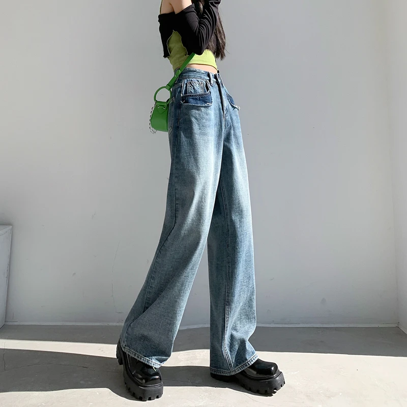 High Waisted Jeans For Women Blue Straight Wide Leg Denim Pants Trousers Mom Jeans Baggy Cowboy Trousers New Fashion Spring