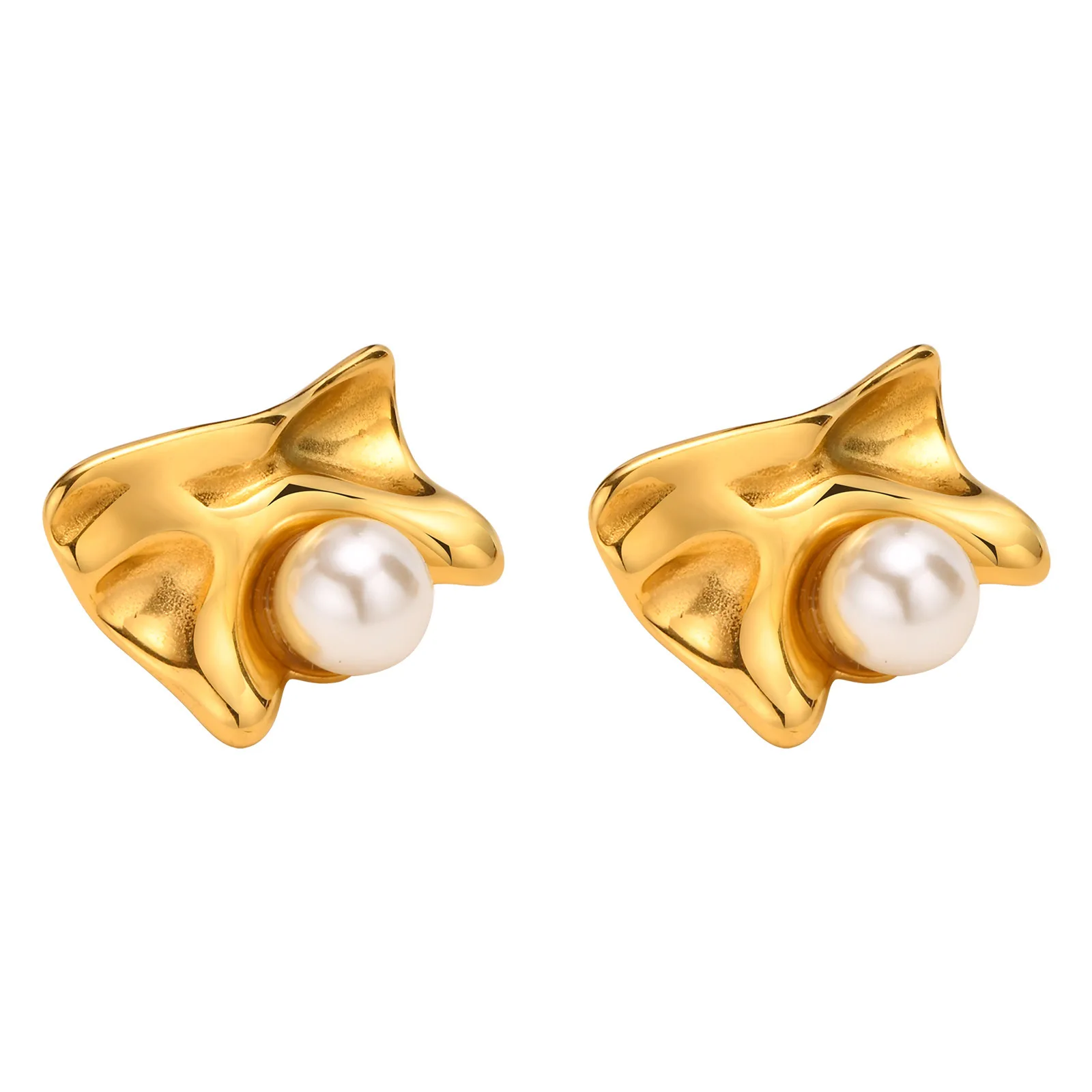 

Gold Pleated Bowknot Pearl Earrings for Women Accessories Wedding No Fade Luxury Jewelry Stainless Steel Geometry Earrings Party