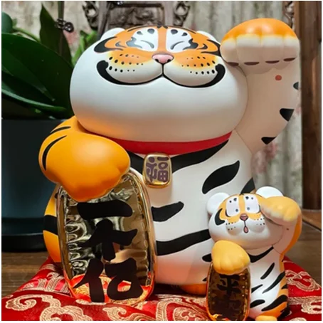 Fat Tiger Lucky Plus New Year's Gift  Fat Tiger with Baby Anime Figure Doll Kawaii Animal Model Desk Ornament Home Decor