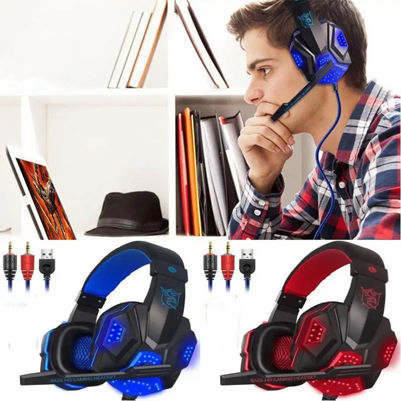 

Накладные Игровые наушники, USB 3,5 мм, с микрофоном и светодиодсветильник кой