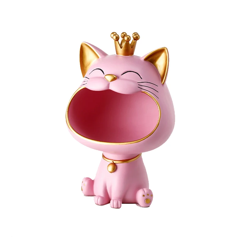 

Lucky Cat Statue Sculpture Table Decoration Figurine Sundries Storage Box Modern Living Room Desk Home Decor-Pink