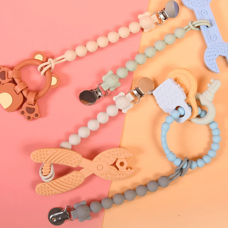 

BPA Free Anti-drop One-piece Food Grade Silicone Baby Pacifier Clip For Baby Nipples Chew Toys Girl Boy Baby Accessories