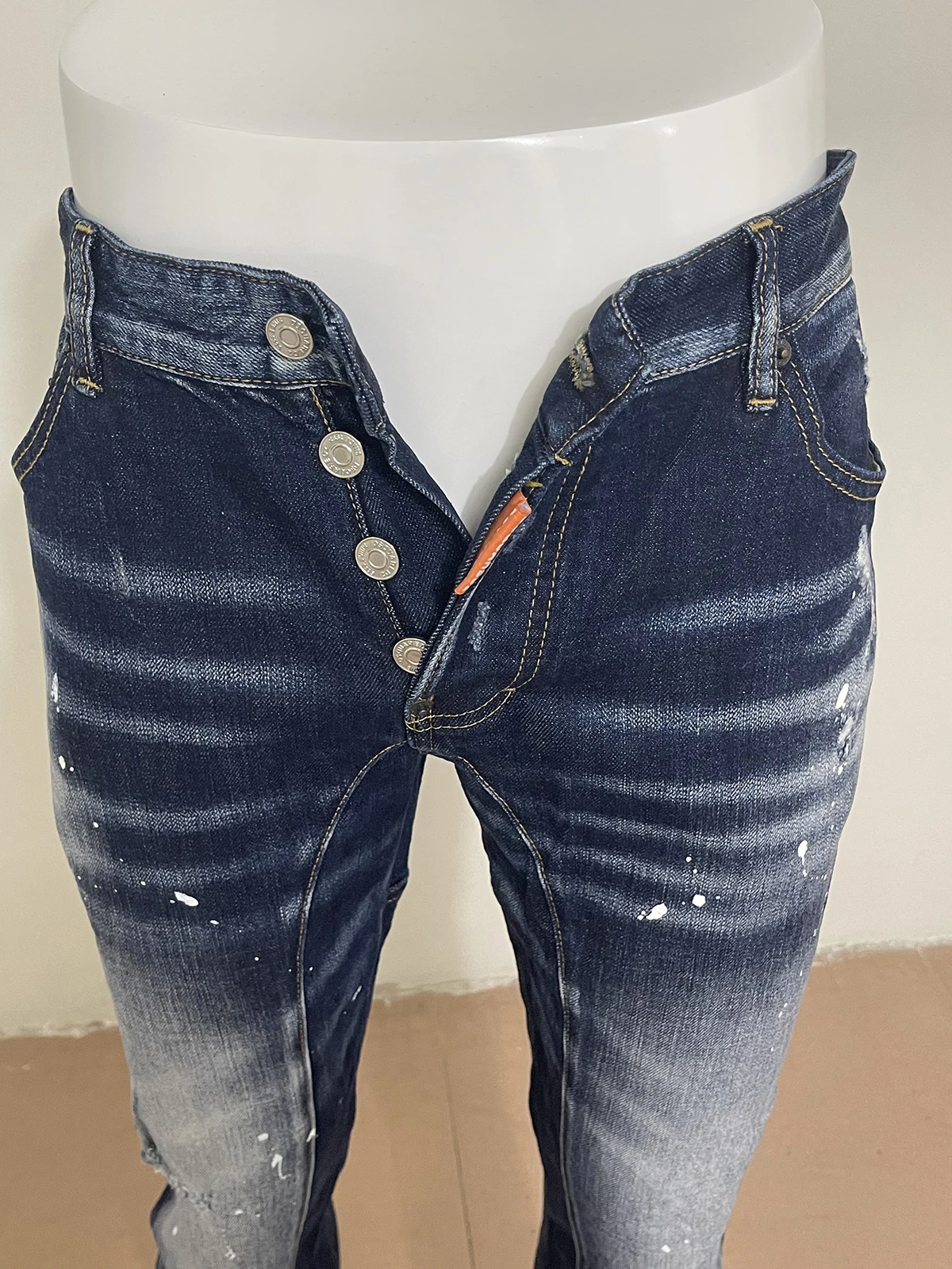 Spring 2023 new jeans men's D2 jeans slim-fitting micro-spring wash dark blue lettering tide tide stitching fashion A601
