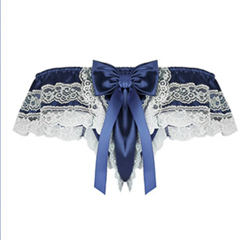 

Sissy Lace Thongs Men See-through Panties Sexy Satin G-String T-Back Thong Ruffle Briefs Bow Tie Gaywear Men Underwear A50